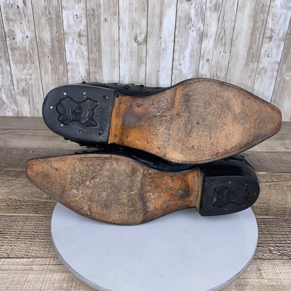 El Mexicano Women’s Cowboy Boots Black Ostrich Embroidered Leather Size 7.5 B - Picture 12 of 13